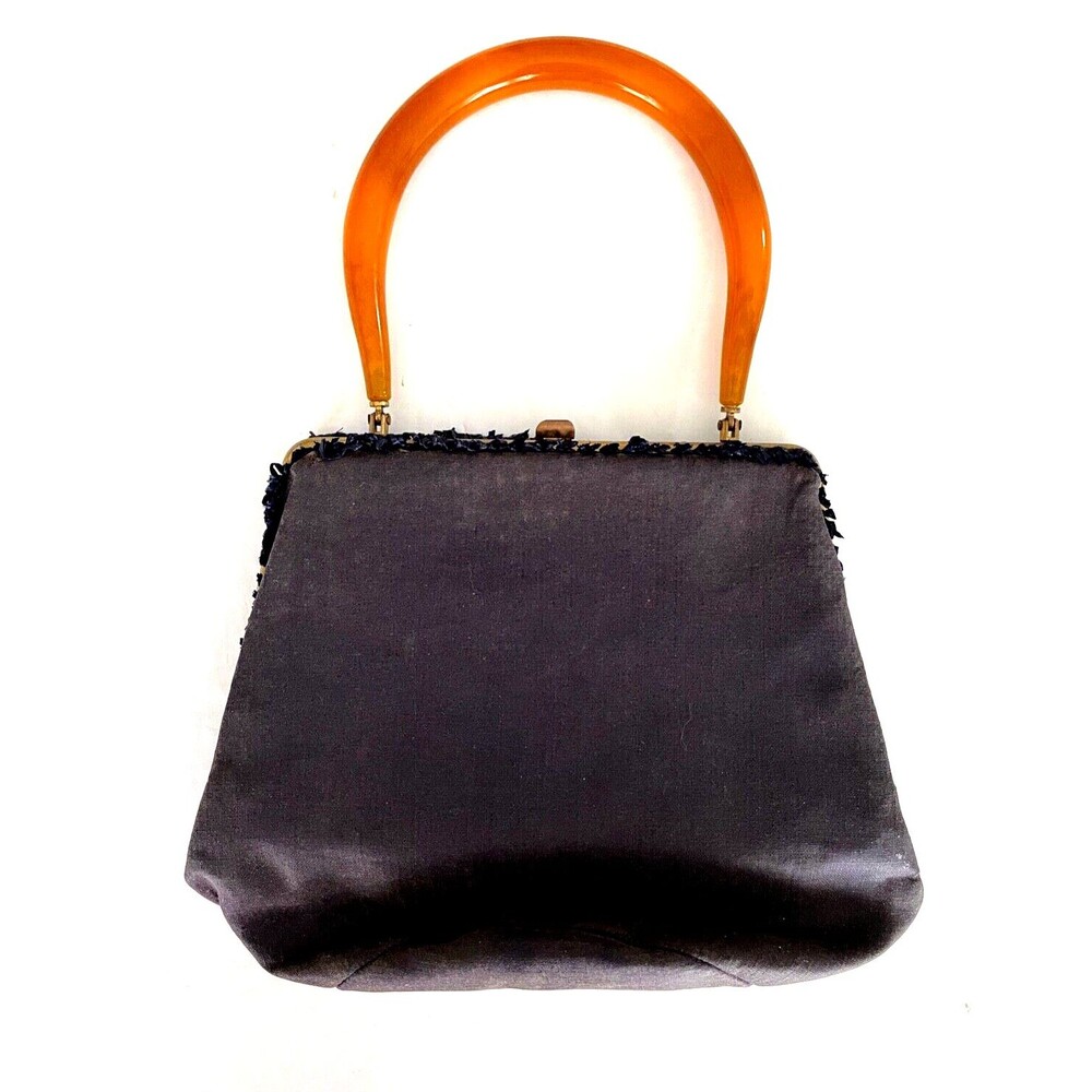 Vintage Lucite Handle Black Fabric Purse Lined Best & Co. Fifth Ave. NYC
